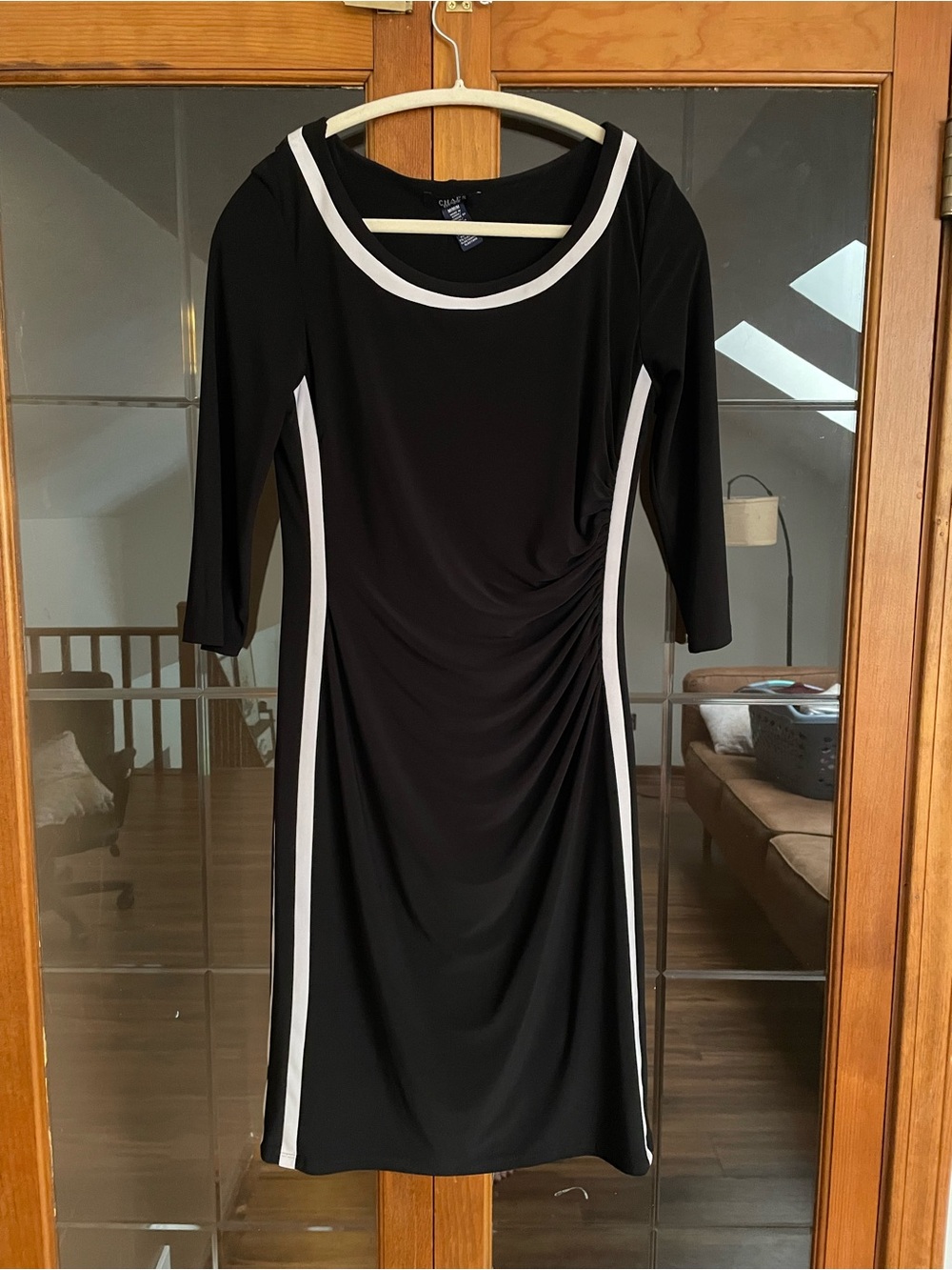 Chaps Black Midi Dress with White Trim